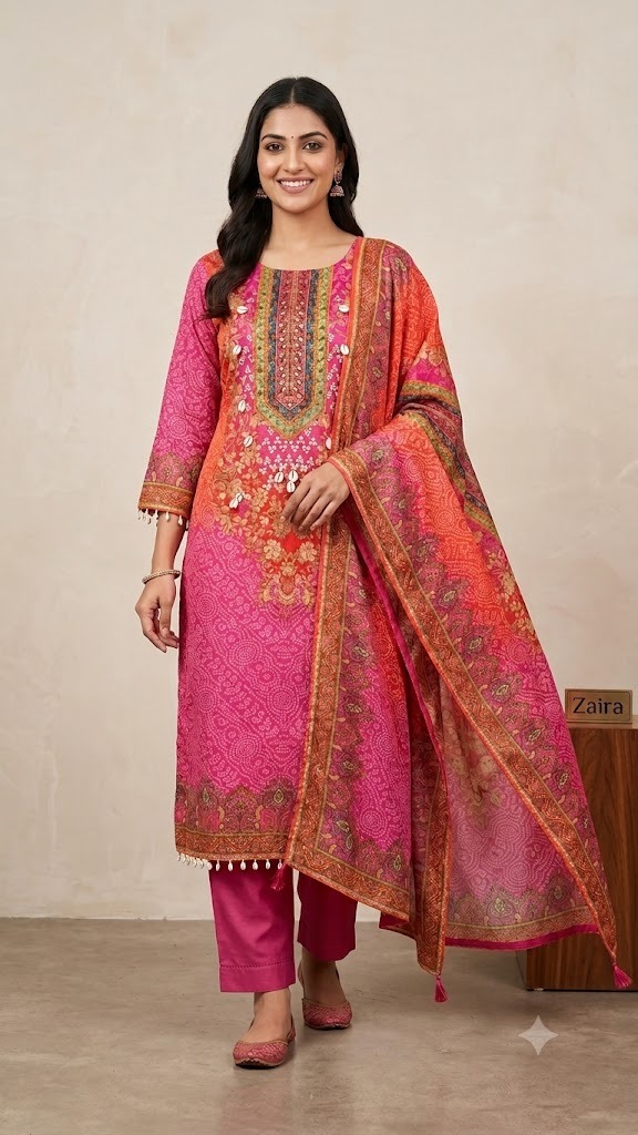 Glass Organza Digital Print Suit ZM7007
