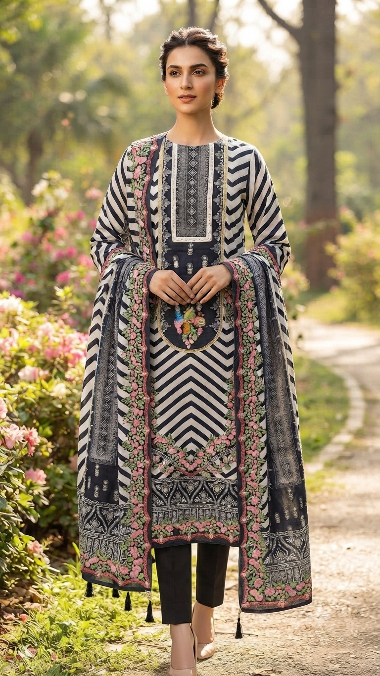 cct7457_2 Pure Muslin Digital Print Pakistani Style Suit CCT7457 - Image 1